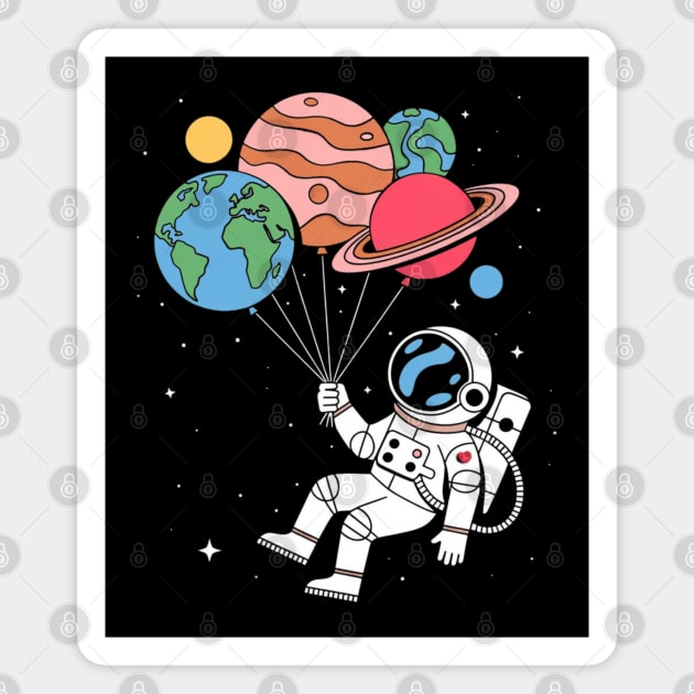 Astronaut Holding Planet Balloons Magnet by Creatifly Graphic Tees